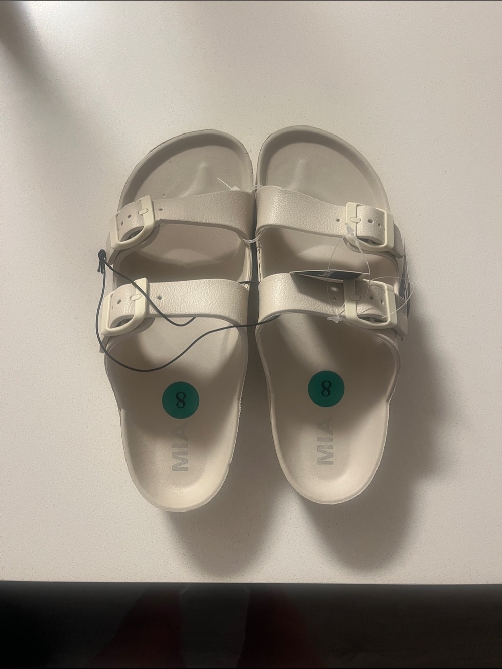 Cream Double-Buckle Slide Sandals